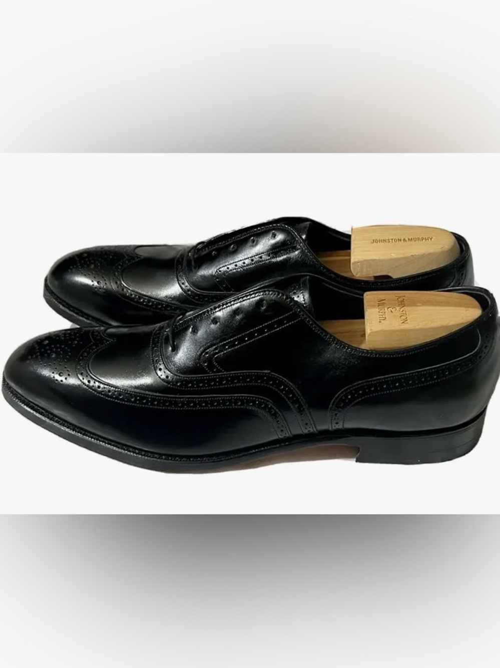 Johnston & Murphy “The Crown Aristocrat” Black Leather Wingtip Oxfords